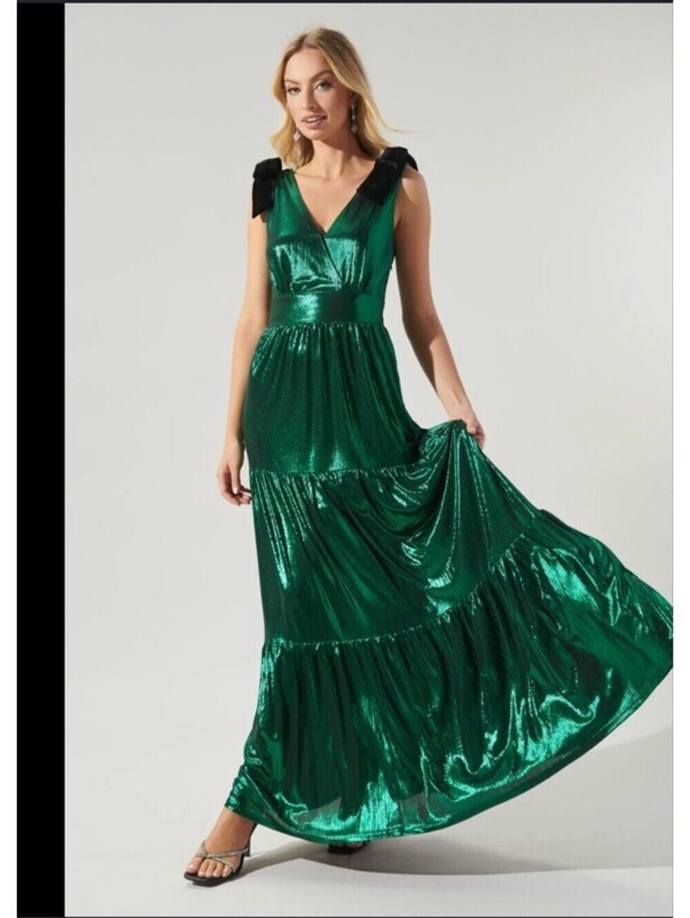 NWT Sugarlips Cannes Liquid Satin Evening Maxi Dress In Emerald Green. XS $95